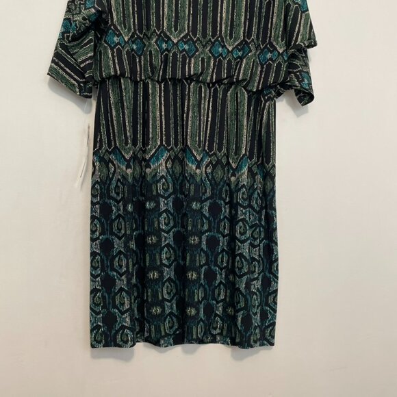 NEW NWT SANDRA DARREN Black Green Teal Geometric Geo Cold Shoulder Cutout Dress - Picture 15 of 16